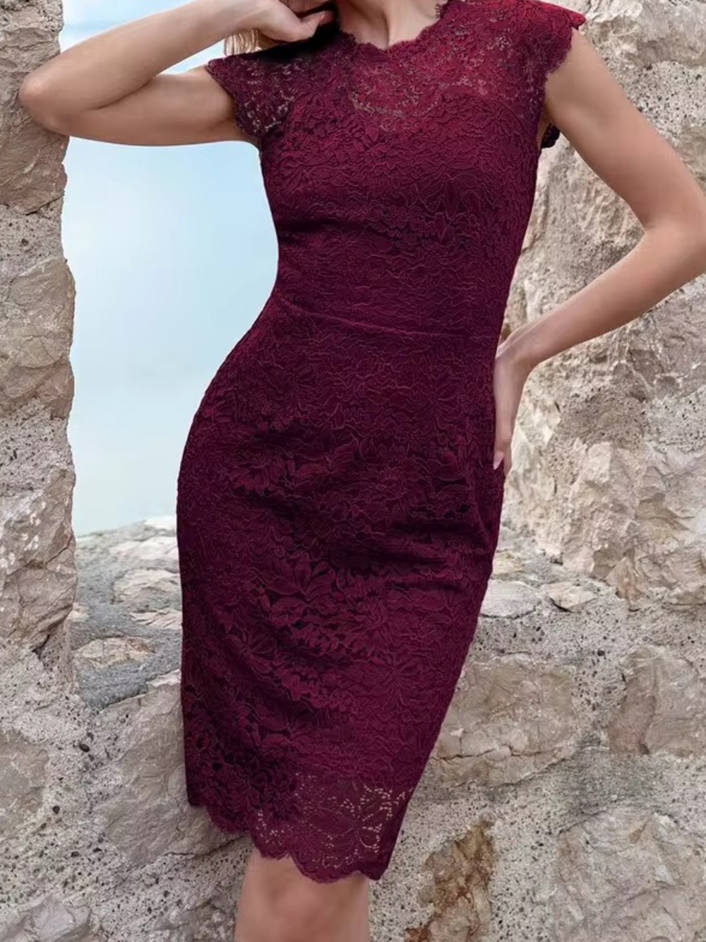 Miusol Burgandy Lace Cocktail Dress